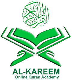 Al-Kareem Online Quran Academy logo featuring a green open Quran on a traditional stand, Arabic calligraphy above, and the text “AL-KAREEM – Online Quran Academy” below.